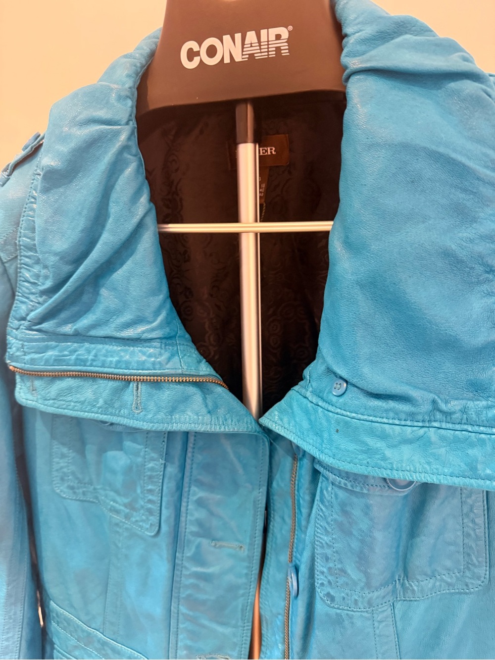 Danier Genuine Leather Turquoise Blue Utility Jacket Size Large - Picture 3 of 16